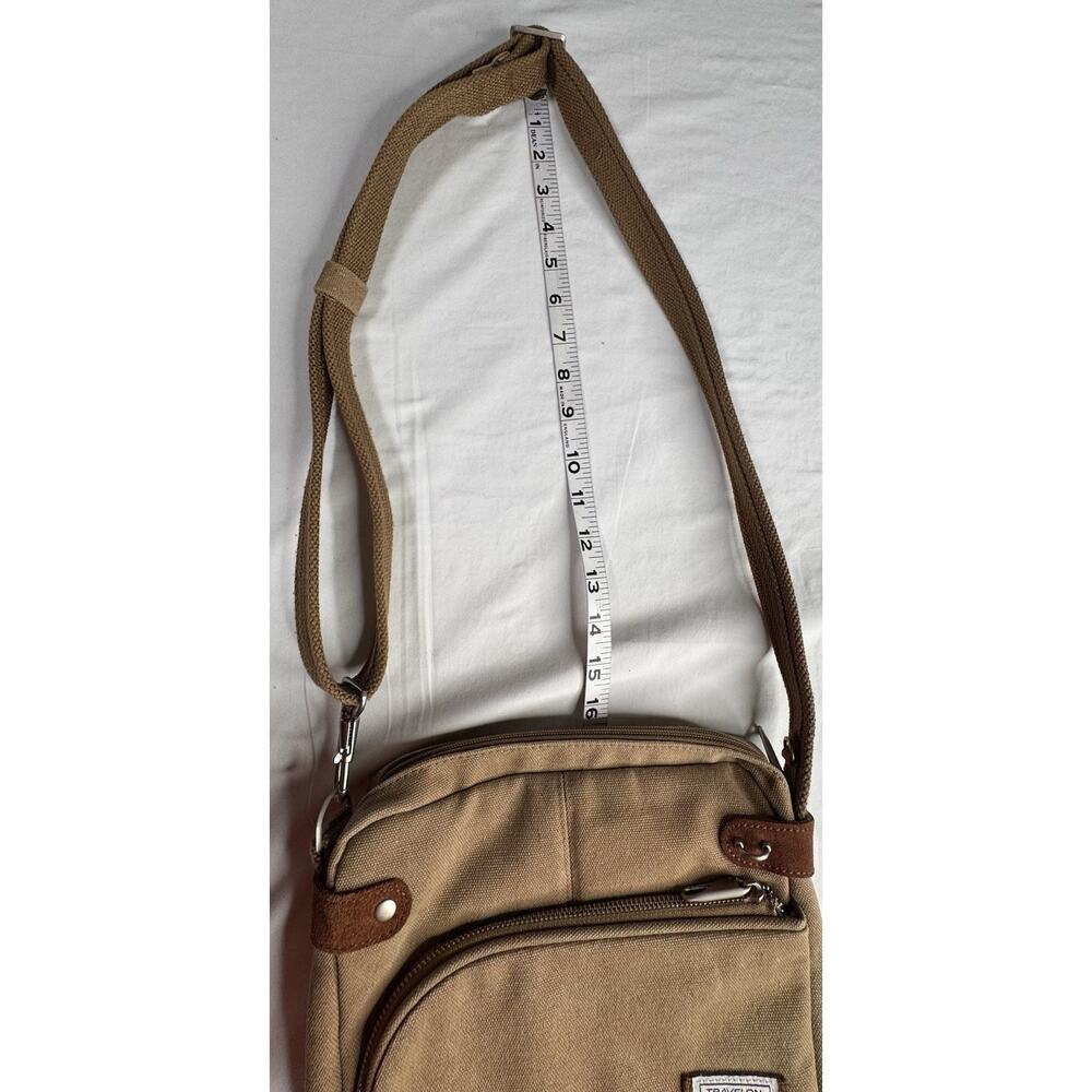 TRAVELON Brown Canvas & Tan Suede Crossbody Shoulder Bag Pockets - Picture 4 of 12